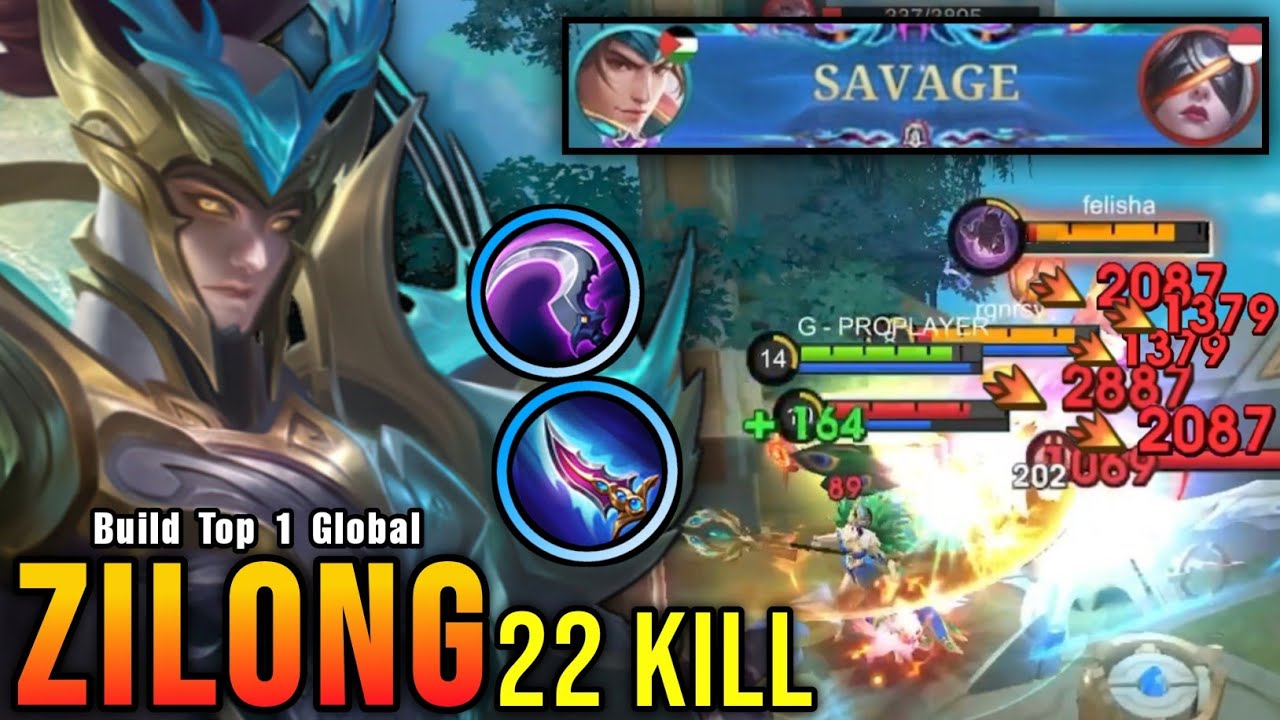 SAVAGE + 22 Kills!! MVP 14.5 Points Zilong 0.5 Sec Delete Build!! - Build Top 1 Global Zilong ~ MLBB