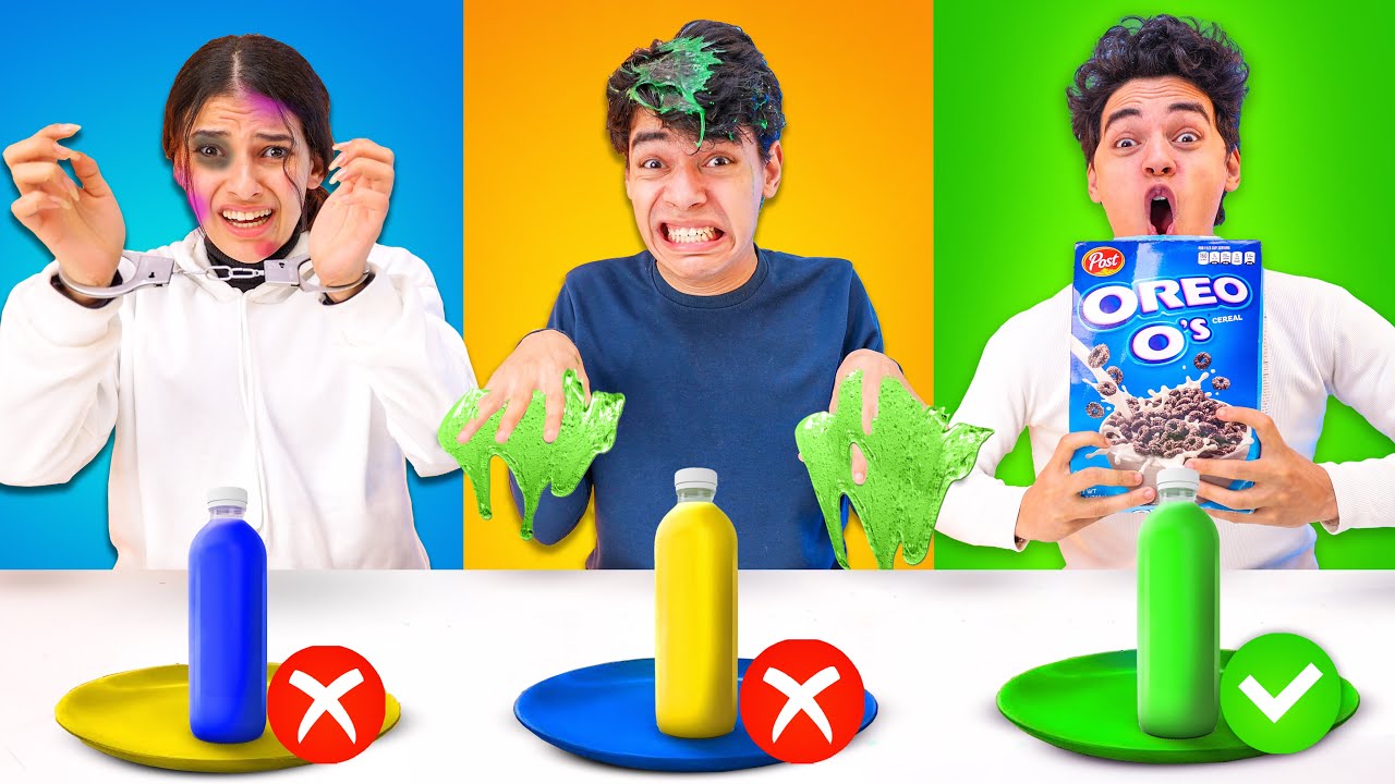 تحدي لا تختار القارورة الخطأ ❌والعقاب سلايم 😨