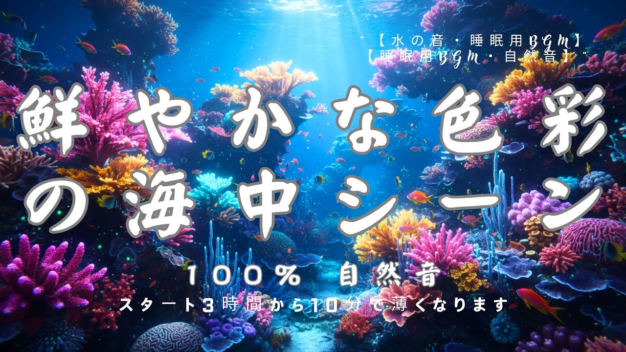 【睡眠用BGM・水中 音 睡眠】美しいサンゴ礁の世界：鮮やかな色彩の海中シーンと水中の音｜ASMR｜深海の音｜立体音響｜水の音｜睡眠導入