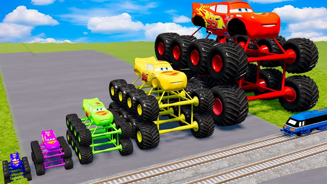 Big & Small Mega Monster Truck Lightning Mcqueen vs Trains Thomas | BeamNG.Drive