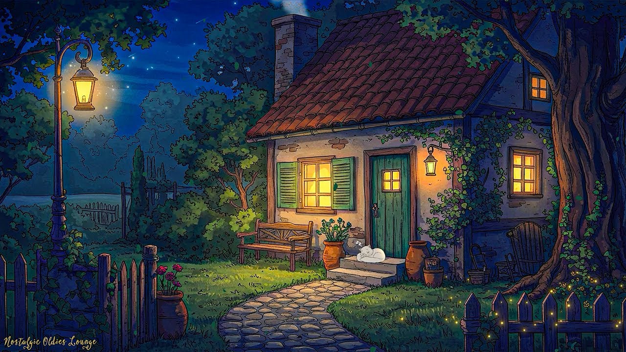 a calm 1940s night with oldies music playing in another room | vintage night corner ambience