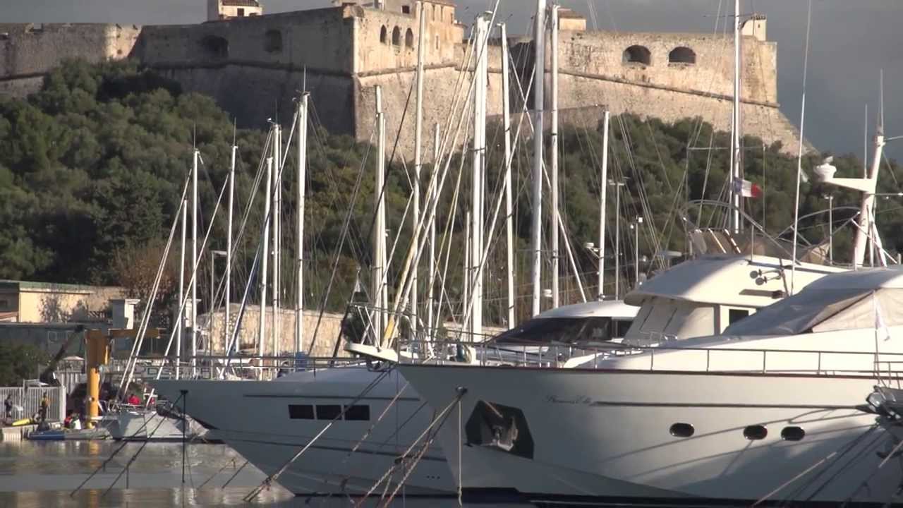 Antibes, France Old Town with ancient church, narrow lanes,  food market, pedestrian zone,  marina.