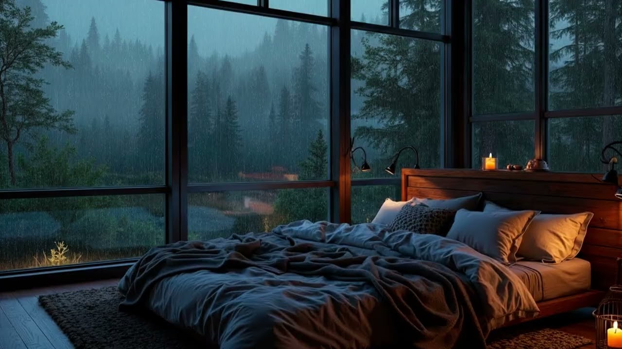 Midnight Forest Rain Piano | Candlelit Bedroom Ambience with Soft Piano for Deep Sleep