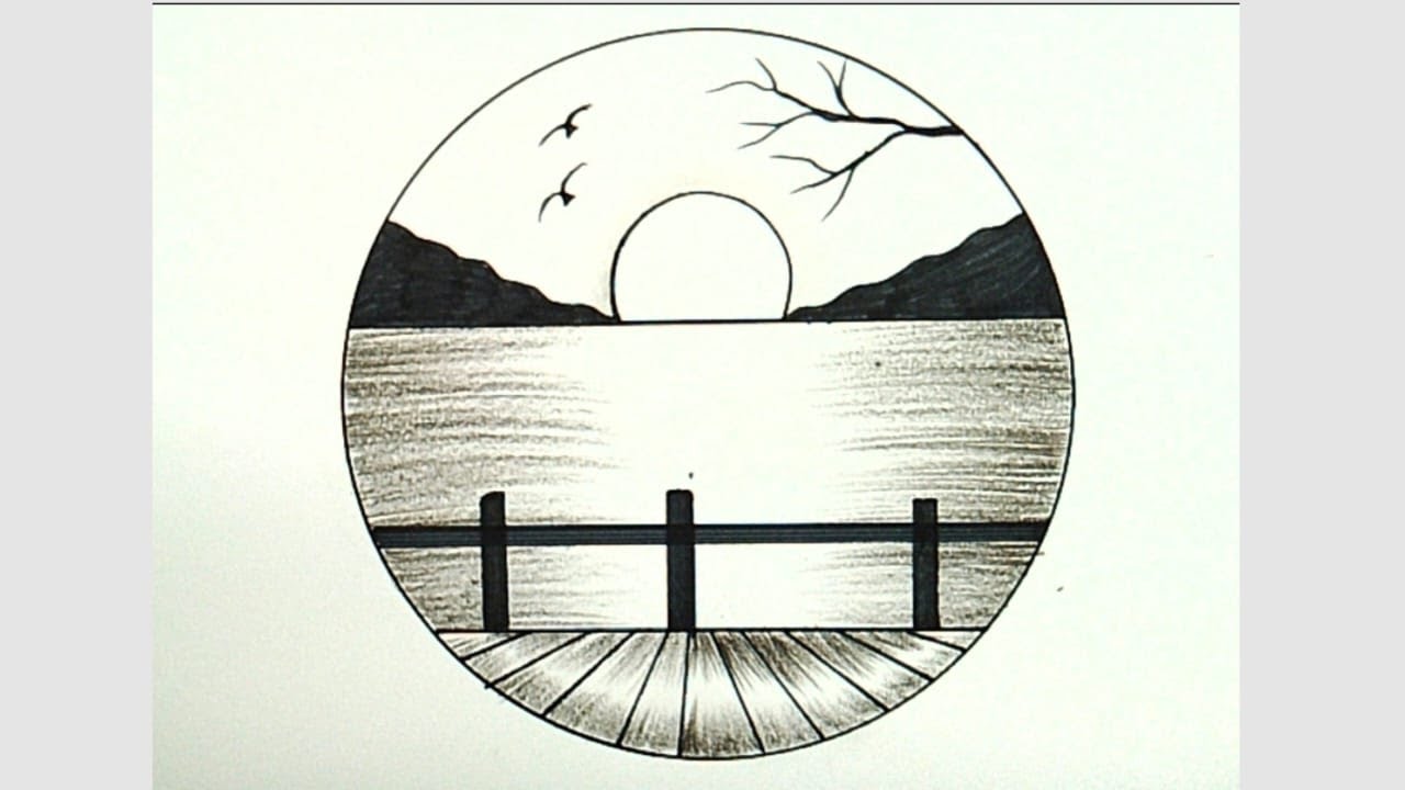 How to draw circle drawing scenery || Nature pencil drawing easy and beautiful ||  circle drawing