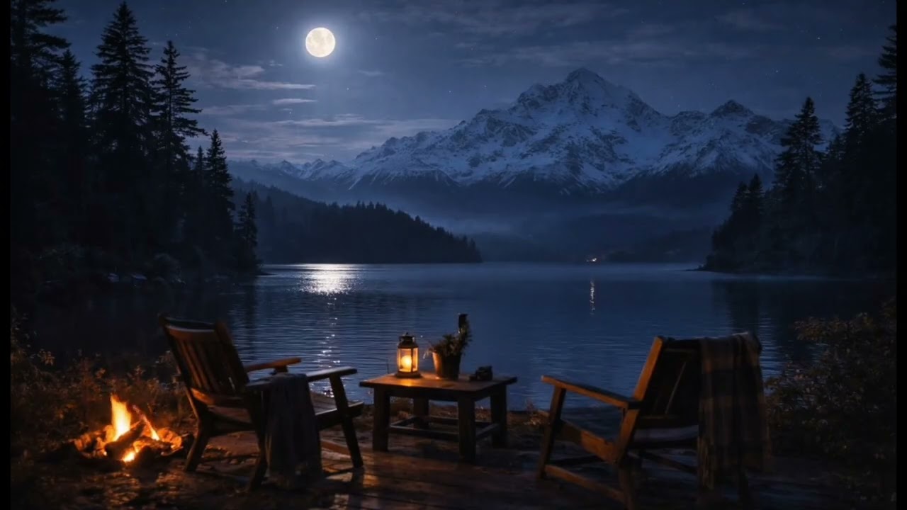 Misty Lakeside Cabin Night Ambience 🔥🌲 Calm, Fog, Fire Sounds
