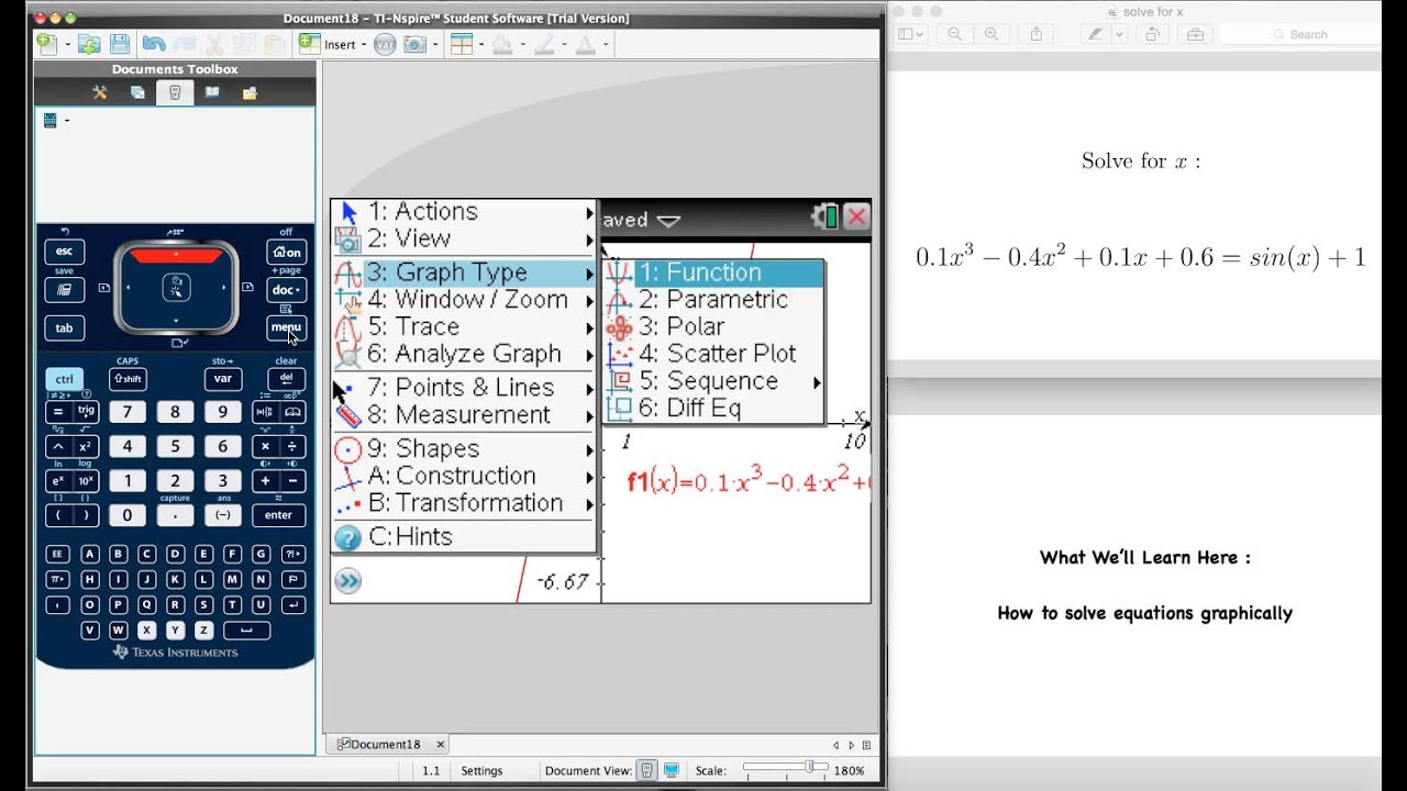Графическое решение уравнений TI NSpire