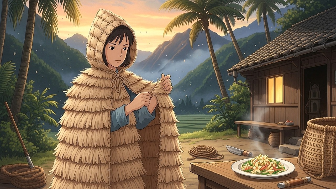 Living in Yunnan Mountains 🌄 Crafting Palm Rain Cape & Wild Blossom Cooking | Ghibli ASMR