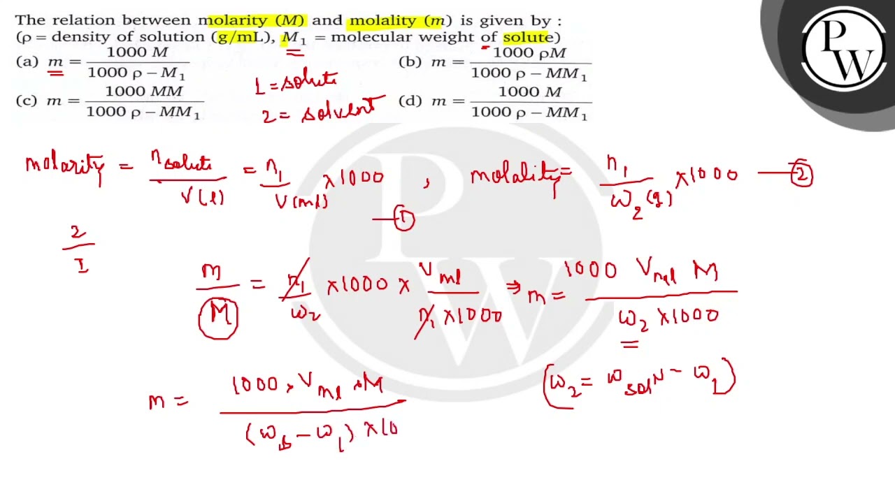 The relation between molarity \( (M) \) and molality \( (m) \) is g...