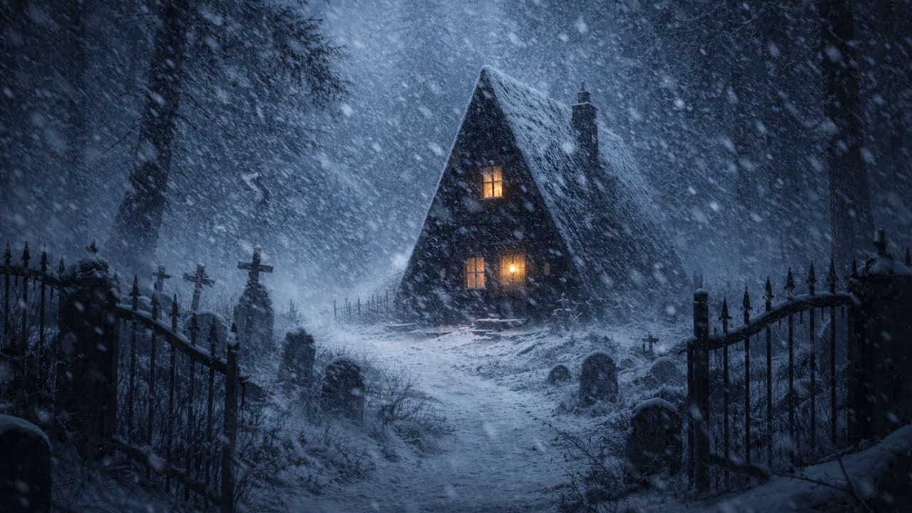 Snowstorm at the Black Cabin | Dark Cemetery Winter Ambience