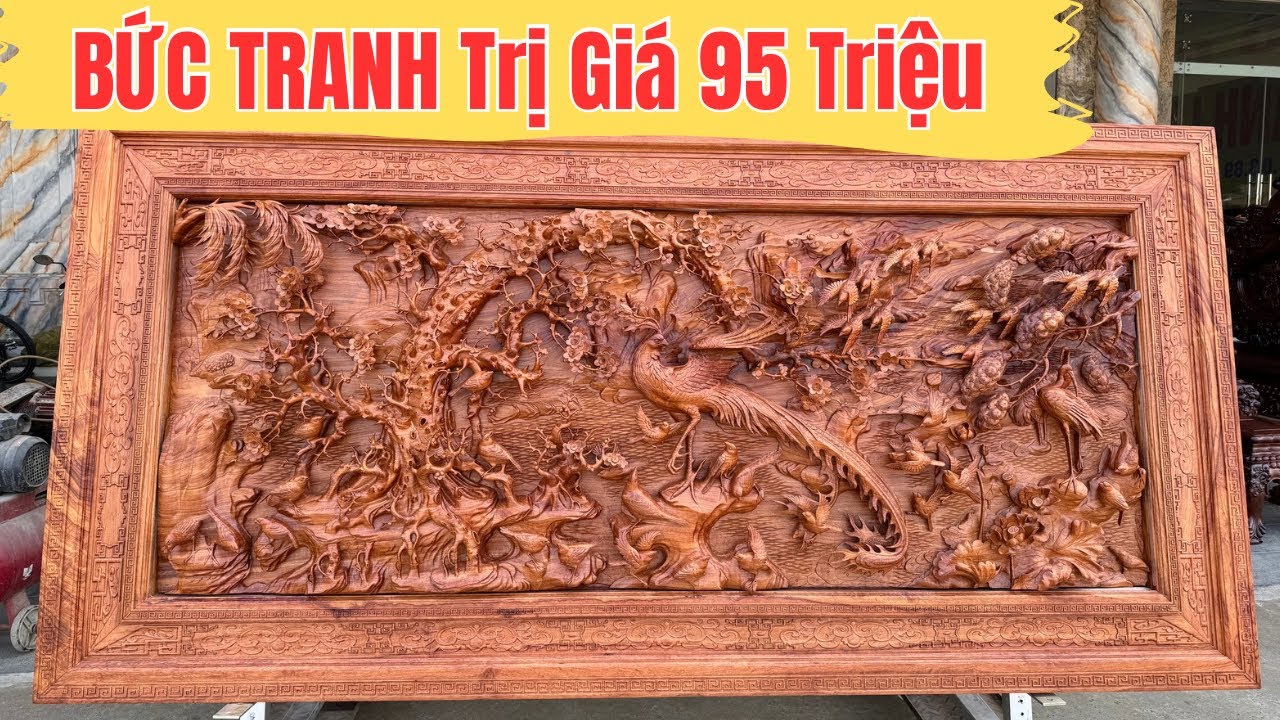 95tr Bức Tranh Bách Điểu Triều Phụng Gỗ Hương