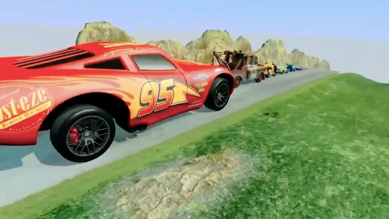 Big & Small Pixar Cars VS Down Of Death | BeamNg Drive