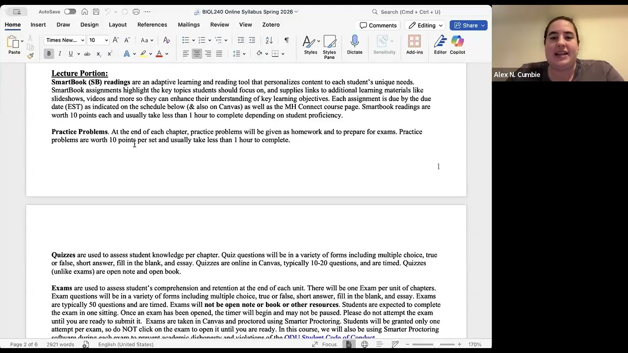 BIOL240 Online Syllabus Review