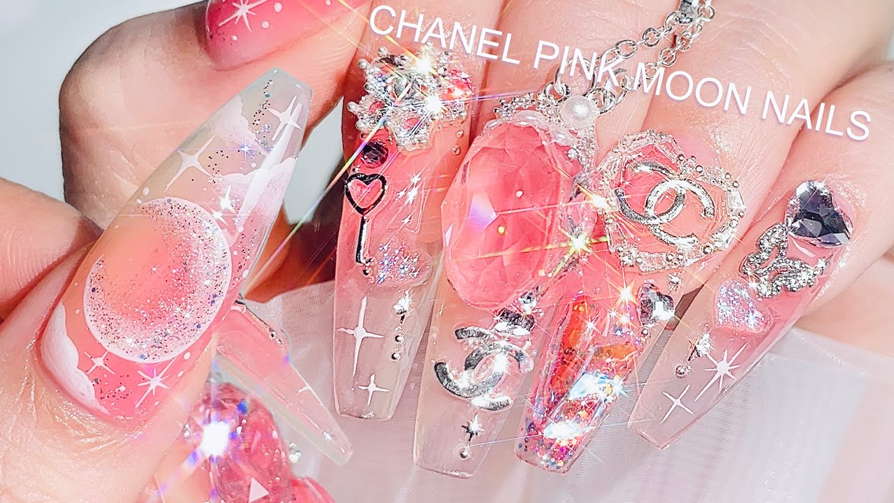 Розовые лунные ногти CHANEL🌙💗 Как нарисовать луну и звезды! Роскошные ногти / АСМР
