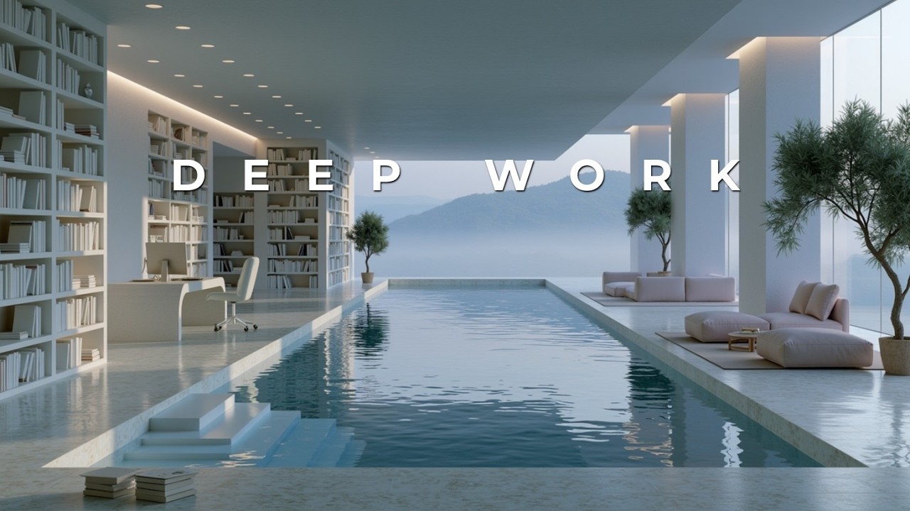 Minimalist Indoor Pool Office | Ultimate Luxury Deep Work Setup & Coastal Mountain Views