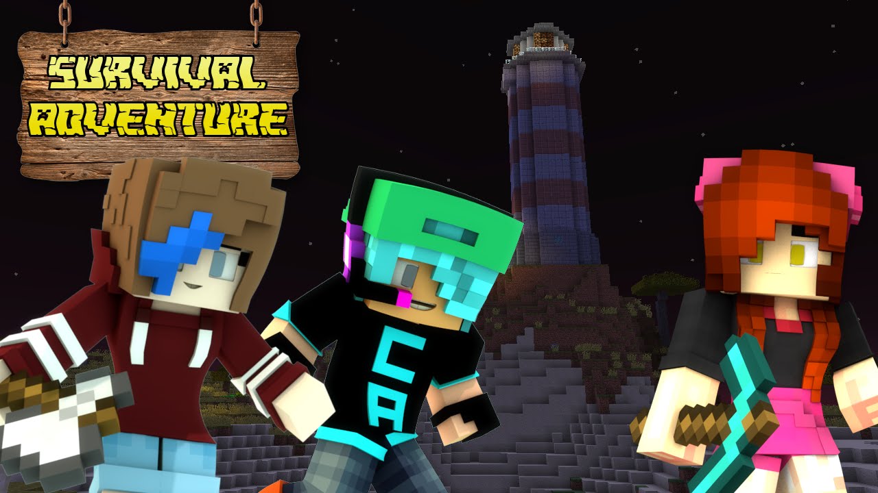 MINECRAFT SURVIVAL ADVENTURE EP15 | LIGHTHOUSE & MINECARTS | CHAD, DOLLASTIC & AUDREY