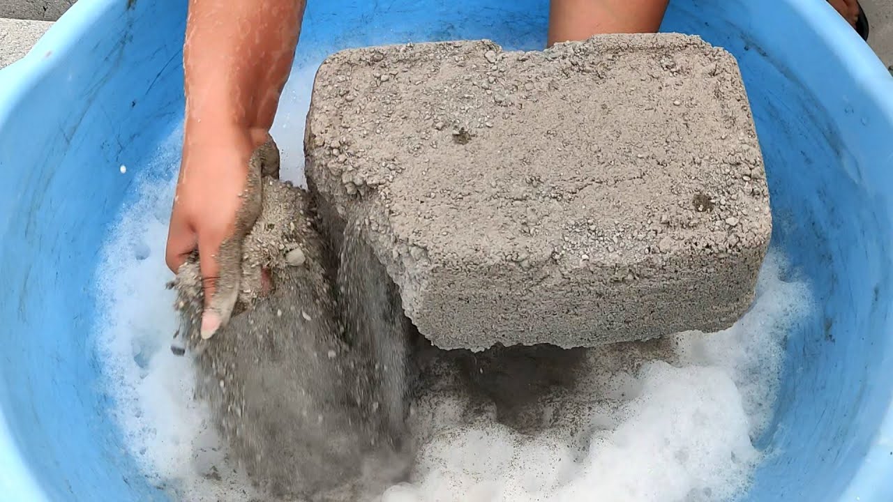 ASMR: super soft dusty crispy gritty sand big slabs crumble in foamy water+dipping/oddlysatifying