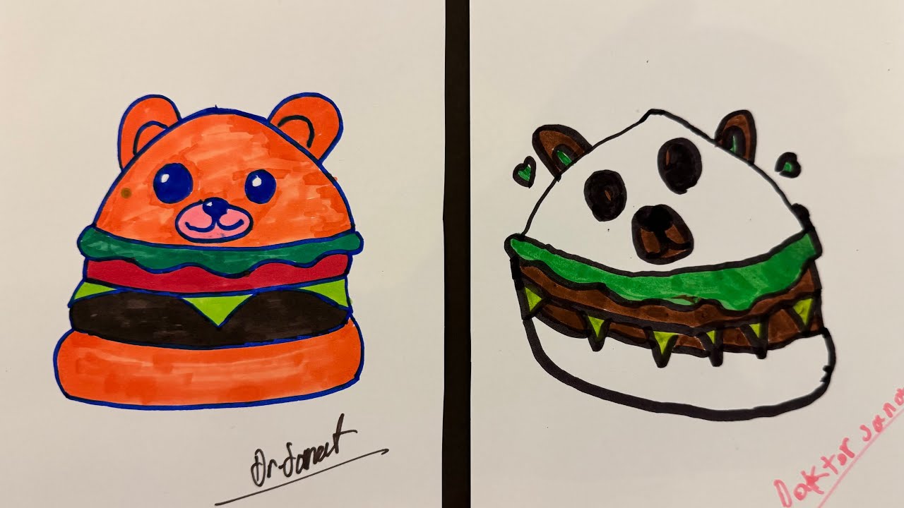 En kolay hamburger nasıl çizilir? How to draw a hamburger? #hamburger #burger #kolayçizim #artshorts