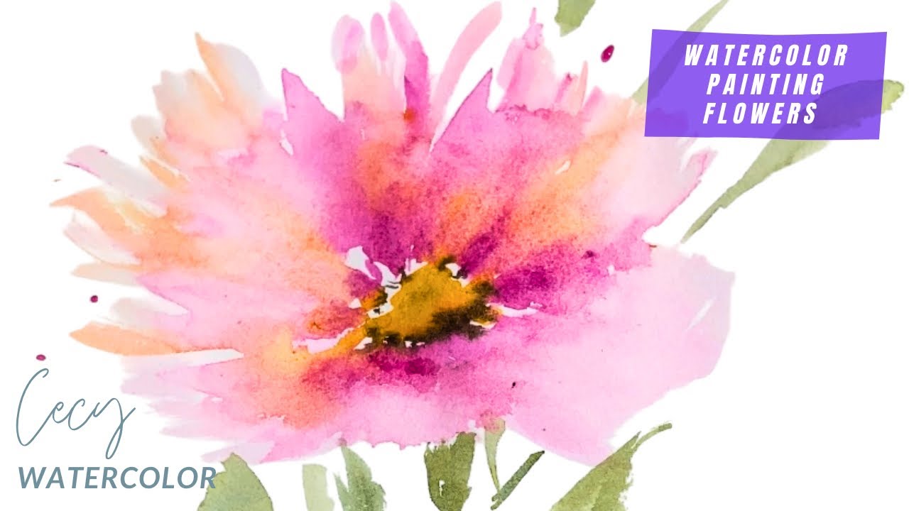 Flores con Acuarela, técnica abstracta o gestual