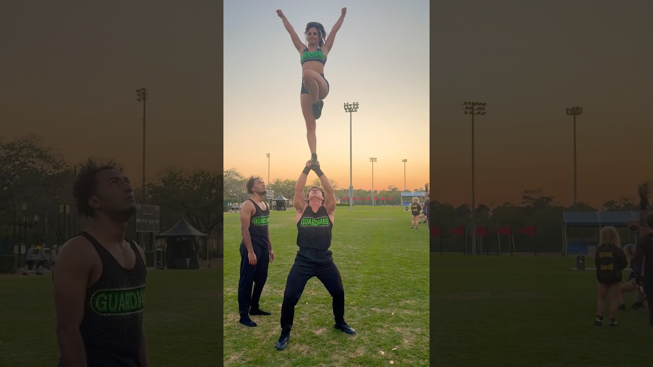 First try 😱 #cheer #sport #stunt #allstar #sunset #views #coed #stunting #cheerleaders #win #toogun