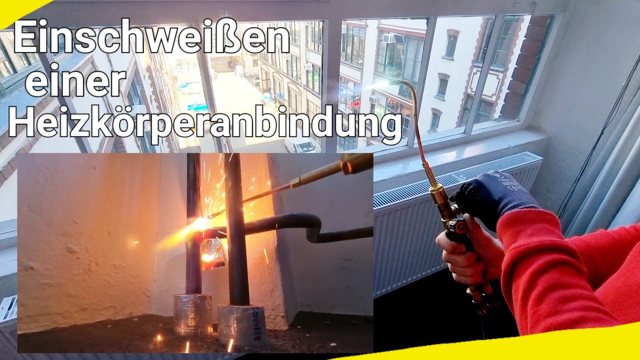 Einschweißen einer Heizkörperanbindung / Autogenschweißen / Spiegelschweißen