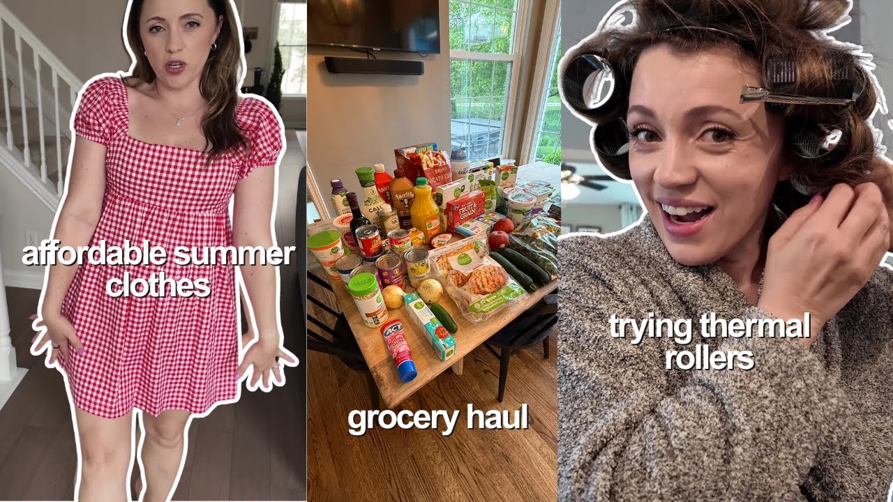 VLOG: Affordable Summer outfits, Trying thermal hair rollers, Decluttering/organizing, Groceries!