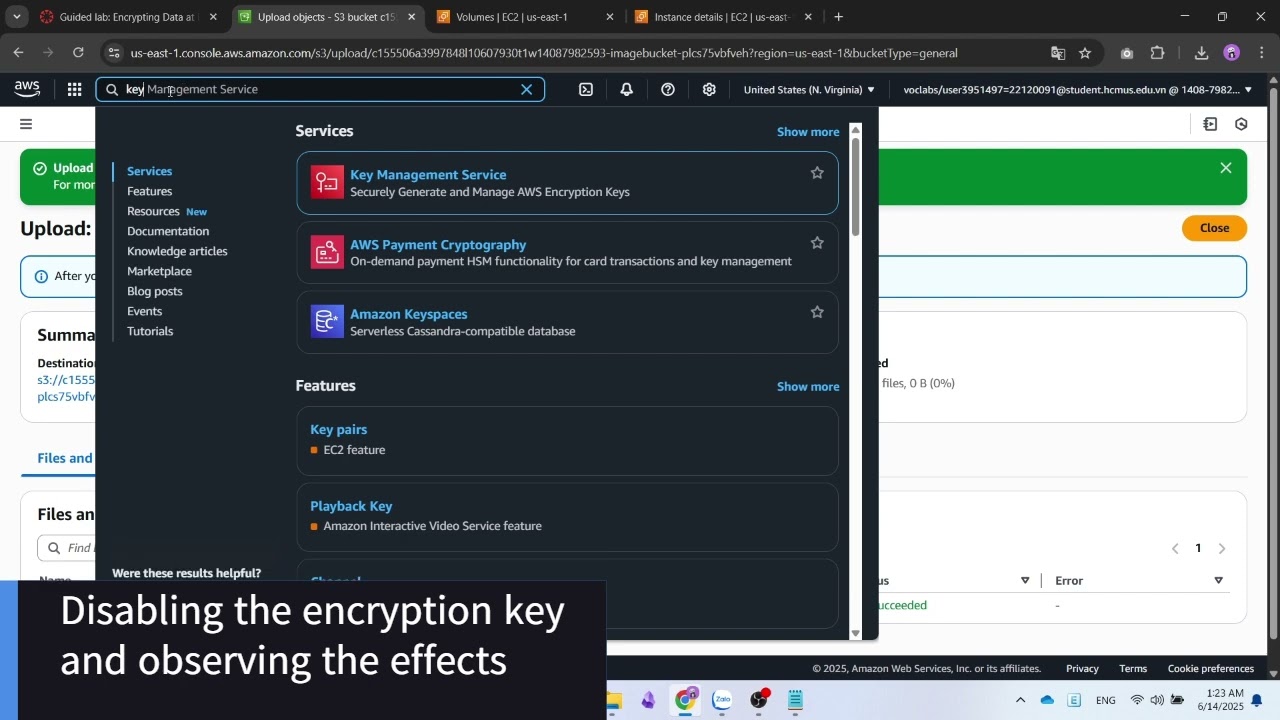 Module 9 - Guided lab - Encrypting Data at Rest by Using AWS Encryption Options