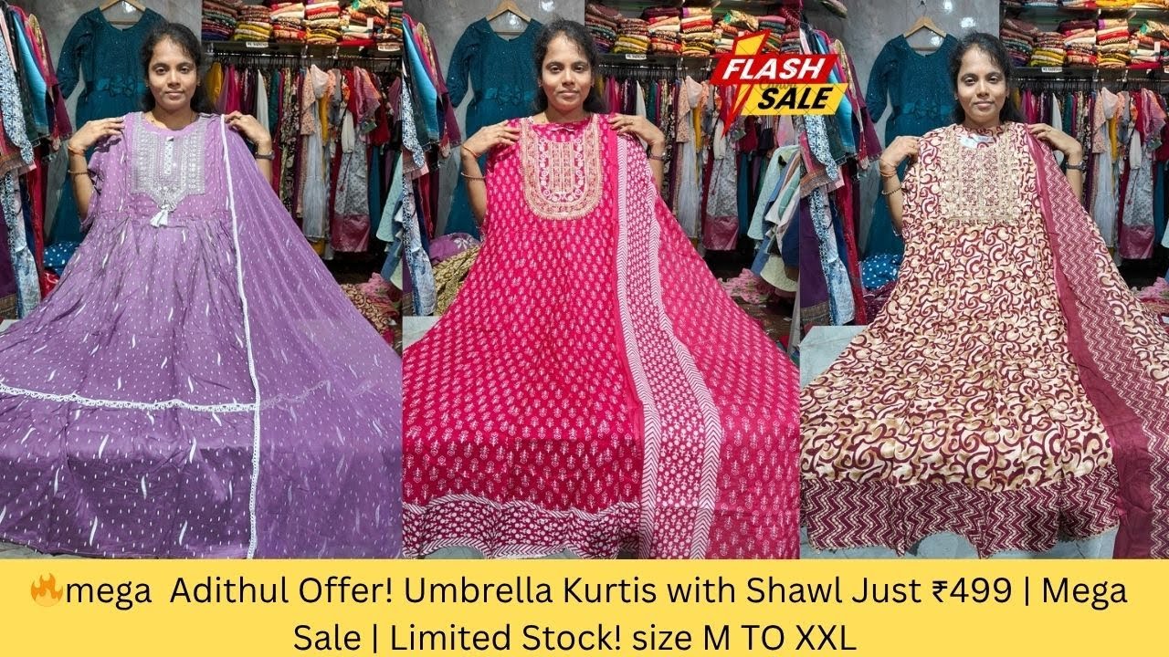 🔥mega  Adithul Offer! Umbrella Kurtis with Shawl Just ₹ 550  | Mega Sale | Limited Stock!
