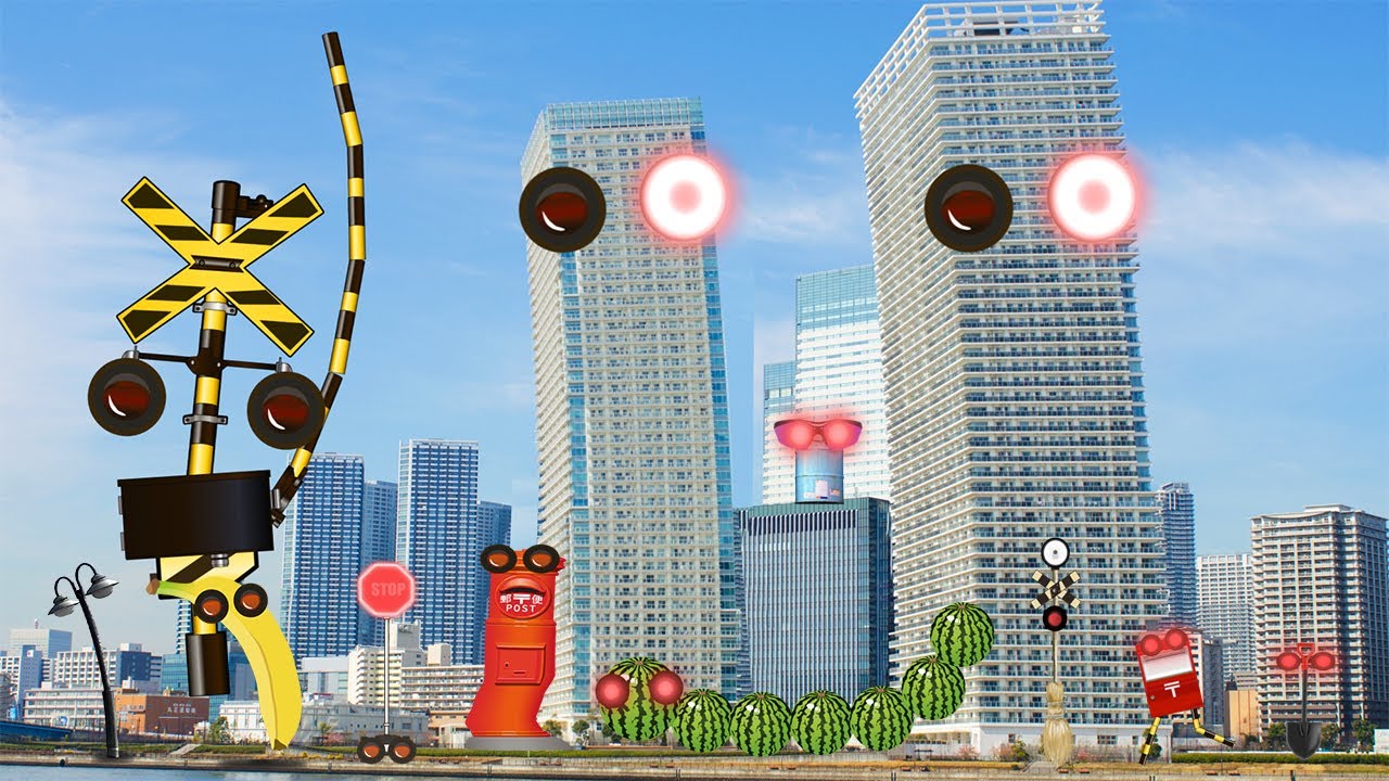 踏切アニメ　変なふみきり大集合　Railroad Crossing and train railway level crossover　踏切カンカン