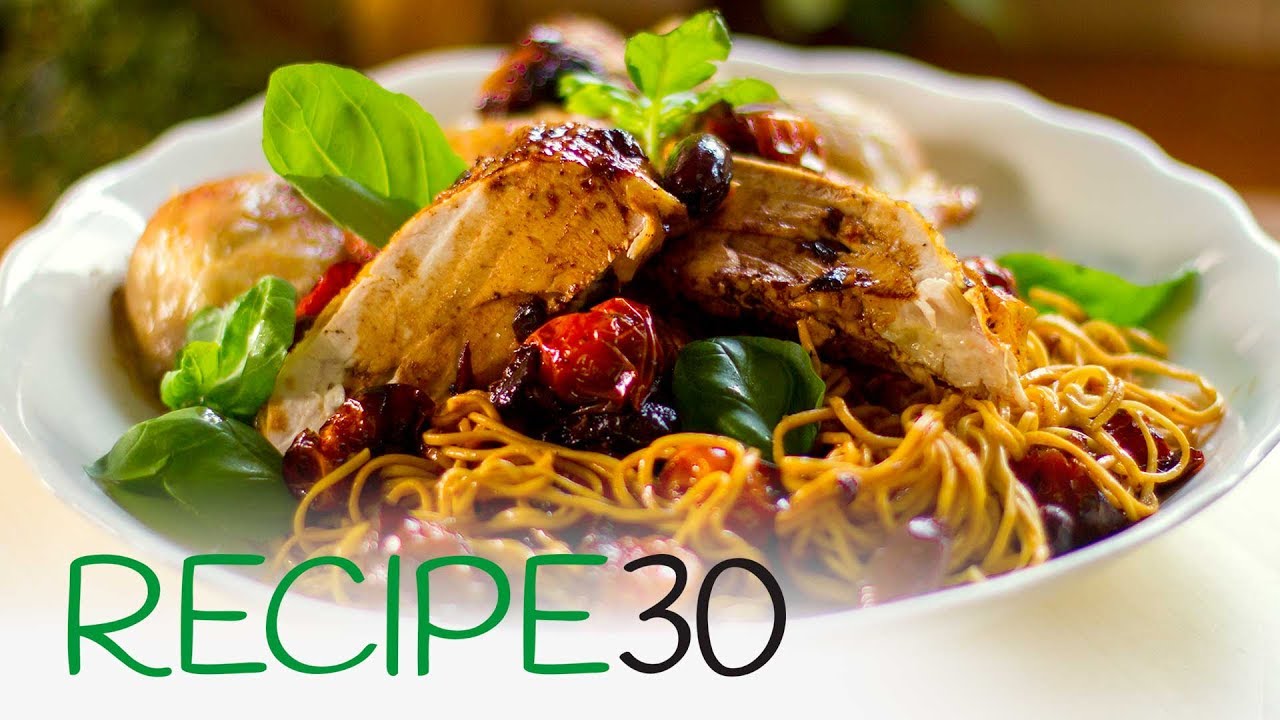Mediterranean Roasted Chicken with Balsamic Vegetables and Pasta