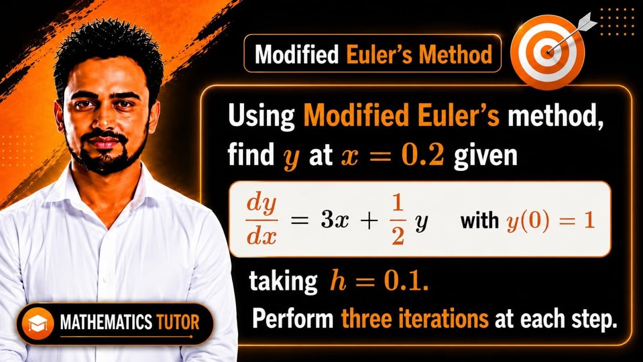 Modified Euler&rsquo;s Method | dy/dx = 3x + &frac12;y | 3 Iterations + Calculator Trick | Find y(0.2)