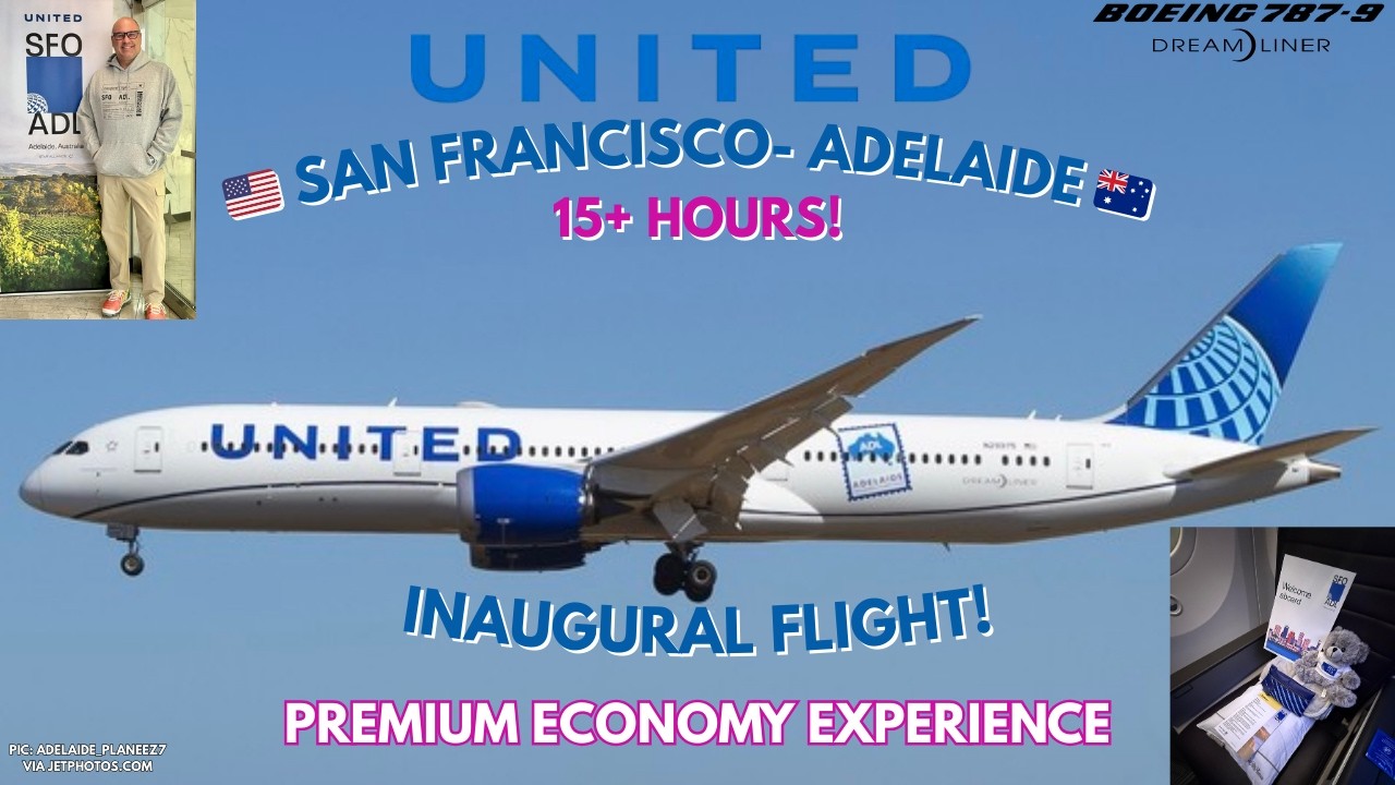 United Airlines inaugural non-stop flight from San Francisco (SFO) to Adelaide (ADL) South Australia