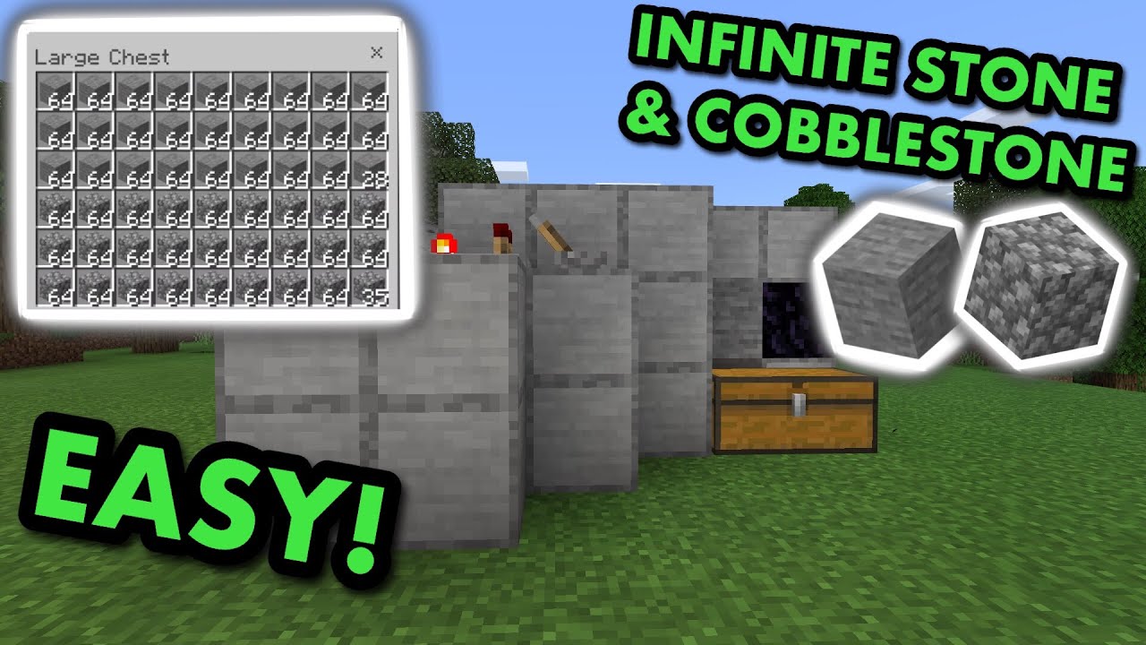 SIMPLE AUTOMATIC STONE FARM TUTORIAL in Minecraft Bedrock (MCPE/Xbox/PS4/Switch/Windows10)