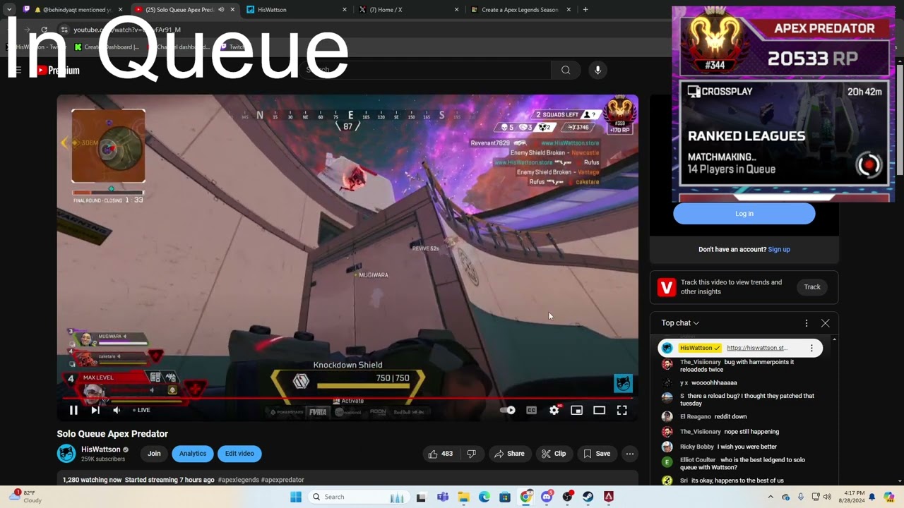 #hiswattson на #Twitch | 🟥 Solo Queue to Apex Predator 🍌🍌 Alter & Vantage are OP Party | !merch