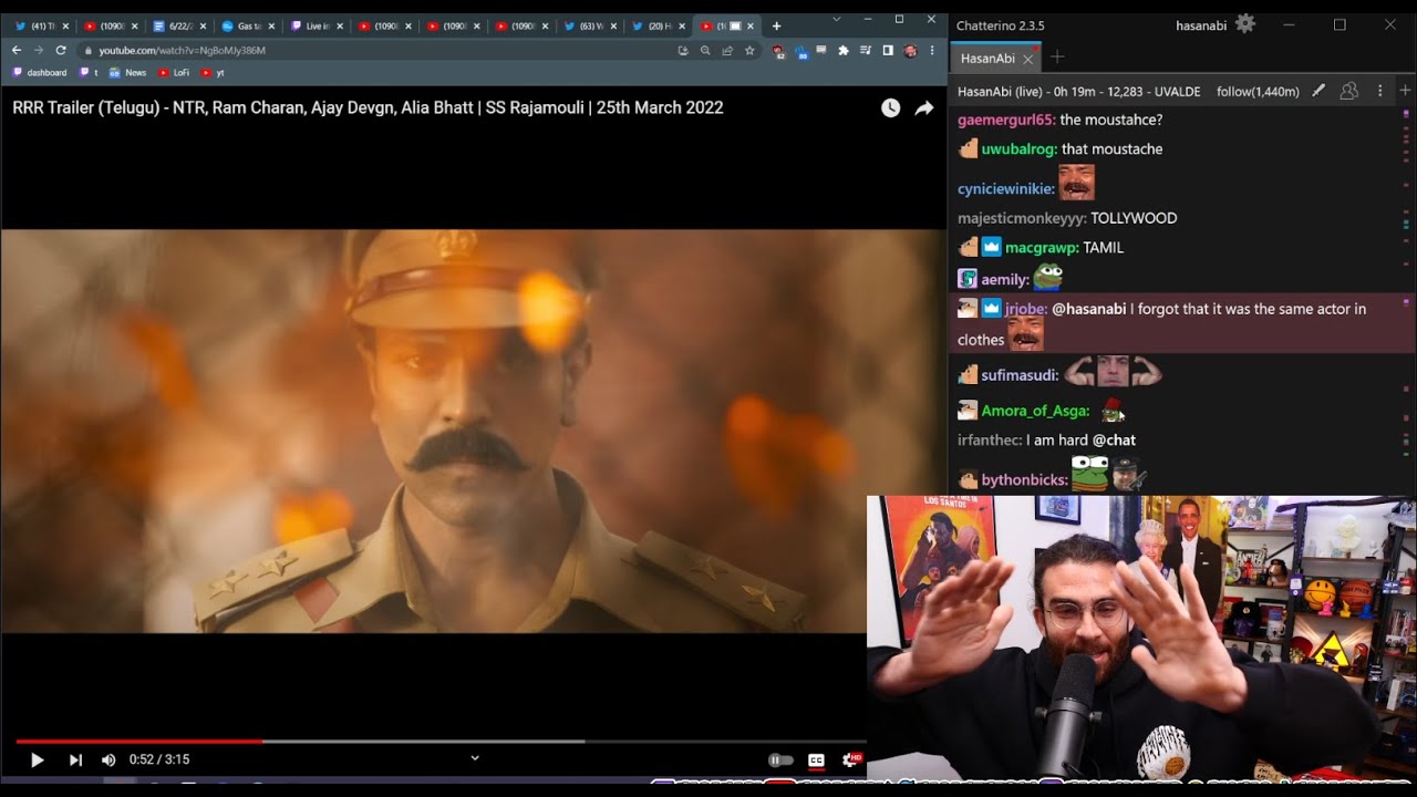 Hasanabi reaction, review and rave about Indian Movie RRR  (Rise Roar Revolt) (part 1)#rrr #rrrmovie
