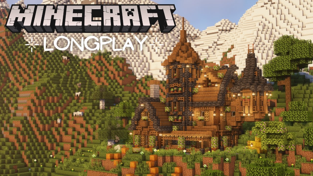 Minecraft Longplay - Building a Large Mountain House, Peaceful, Relaxing Adventure (No Commentary)