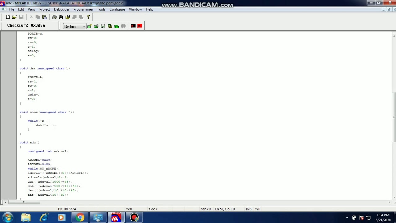 ADC code using PIC16f877a microcontroller with simulation