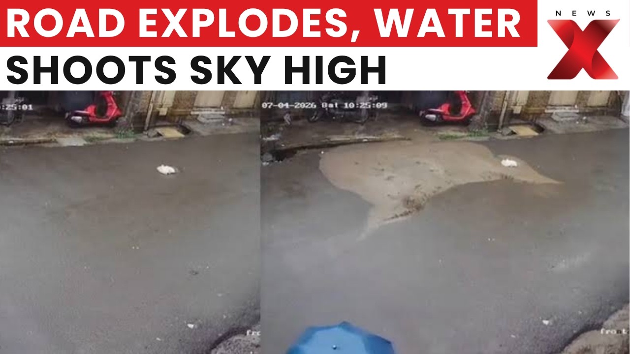 Pune Road Burst CCTV: Water Erupts After Road Cracks Open During Pipeline Testing | NewsX