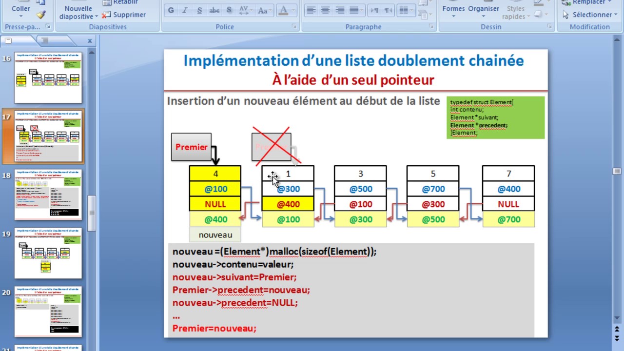 Partie 2: insertion au début de la liste doublement chainée