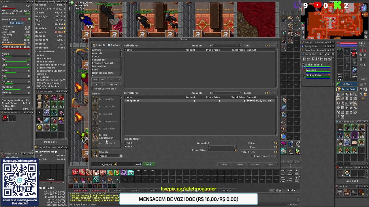 Estou ao vivo jogando Tibia! 🔴 PT/BR (+18) 🔥 RUBINOT 🔥 SERVIDOR SERENIAN I I🔥MONK RUSH LVL 600🔥