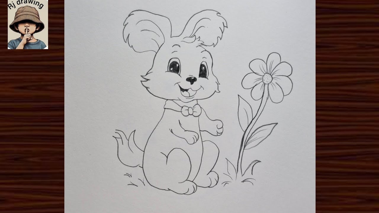 A Cute bunny with big flower pencildrawing || taposhiarts ||rabbit drawing