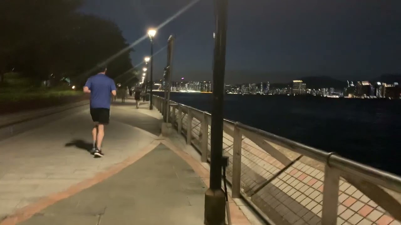 Night walking at quarry bay sea side hk