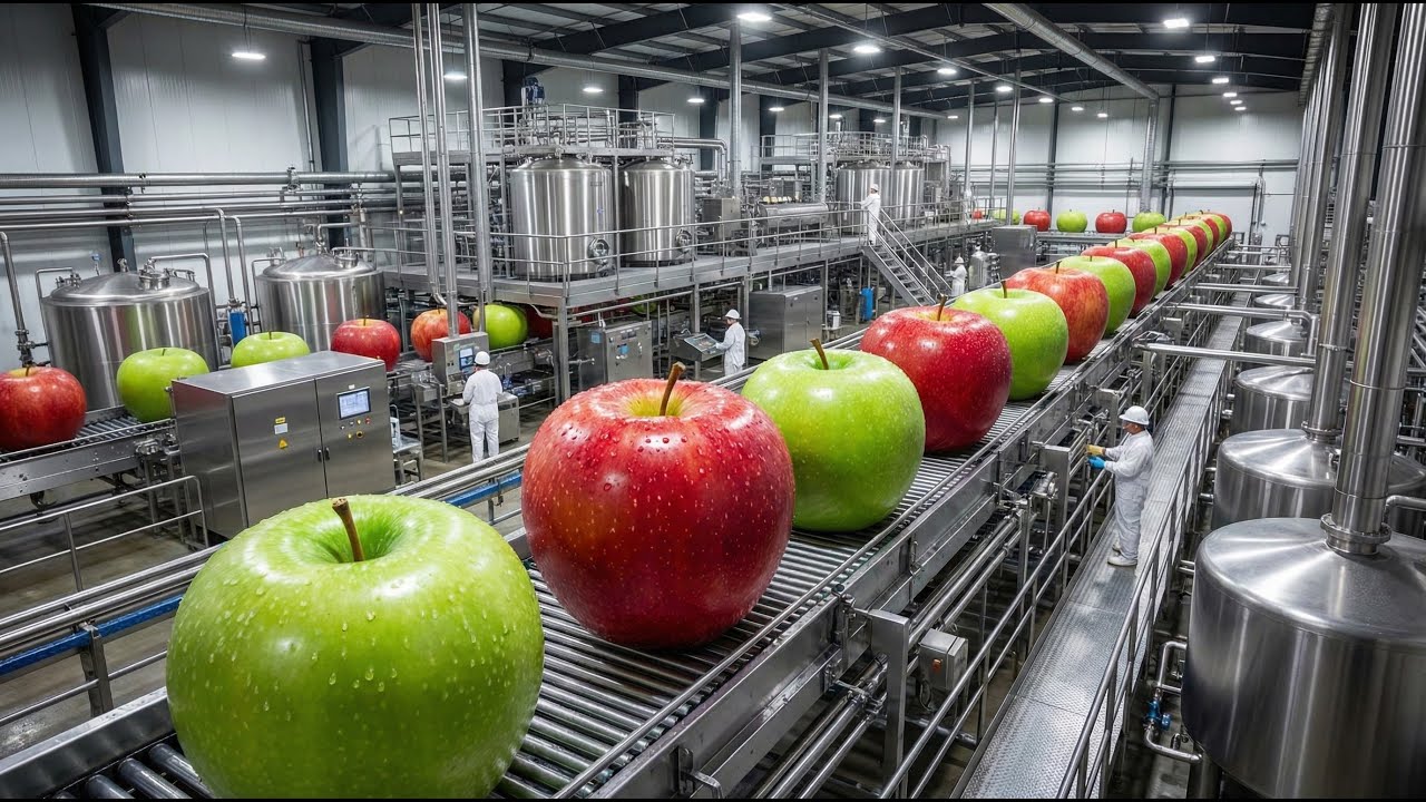 Inside an Automated Apple Pressing Plant: Crushing Tons of Apples into Fresh Cider