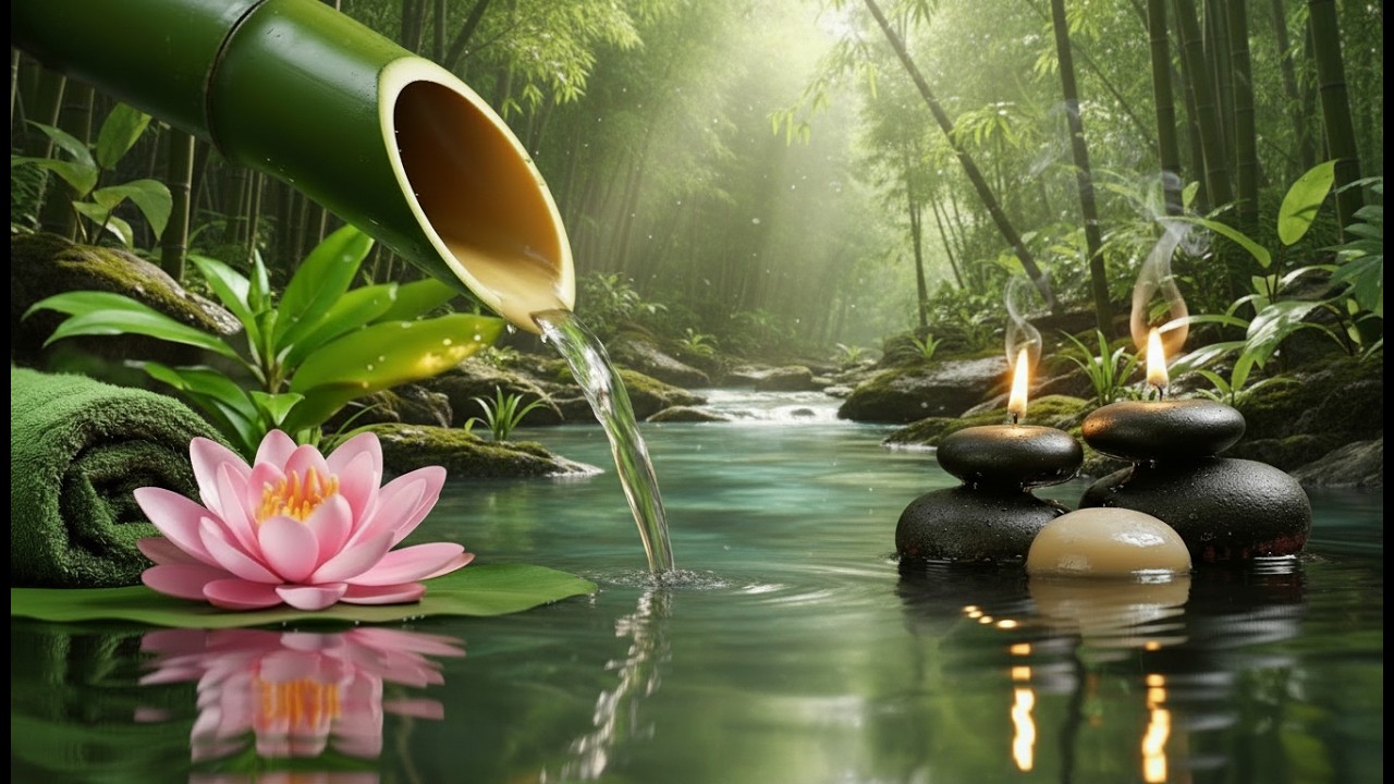 Relaxing Sleep Music with Bamboo Water Sound🌿Deep Sleep, Meditation Music, Stress Relief, Calm Music