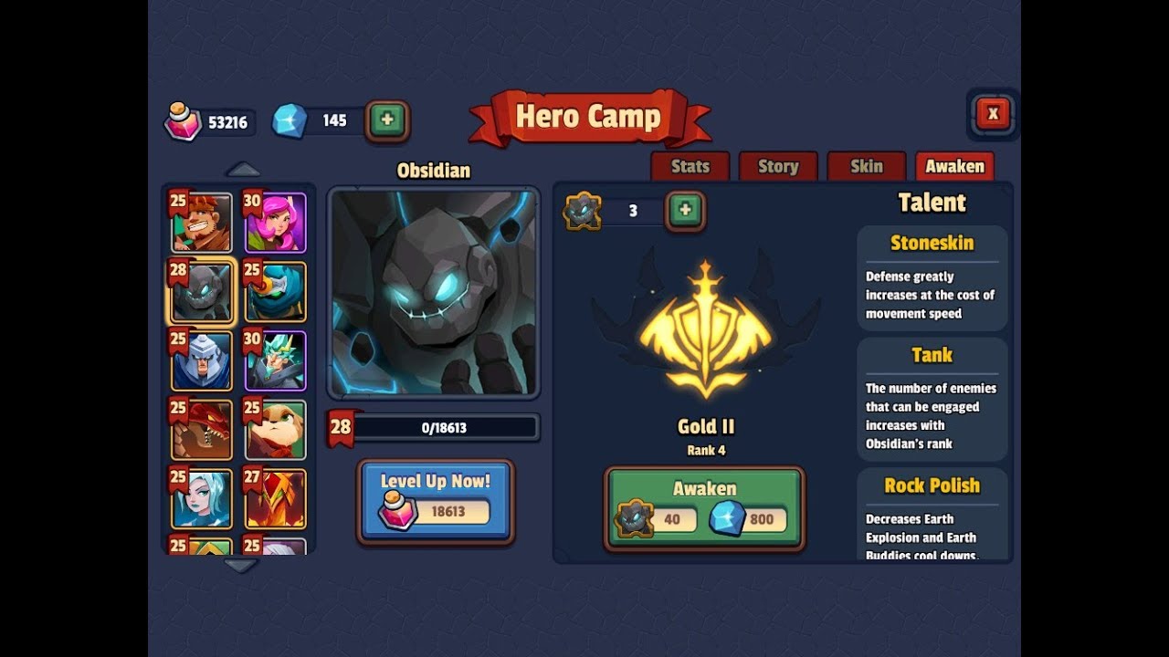 Realm Defense Daily Quest #17, Obsidian, unlock Gold 2, Are they same? Bolton' s Hero and Obsidian.