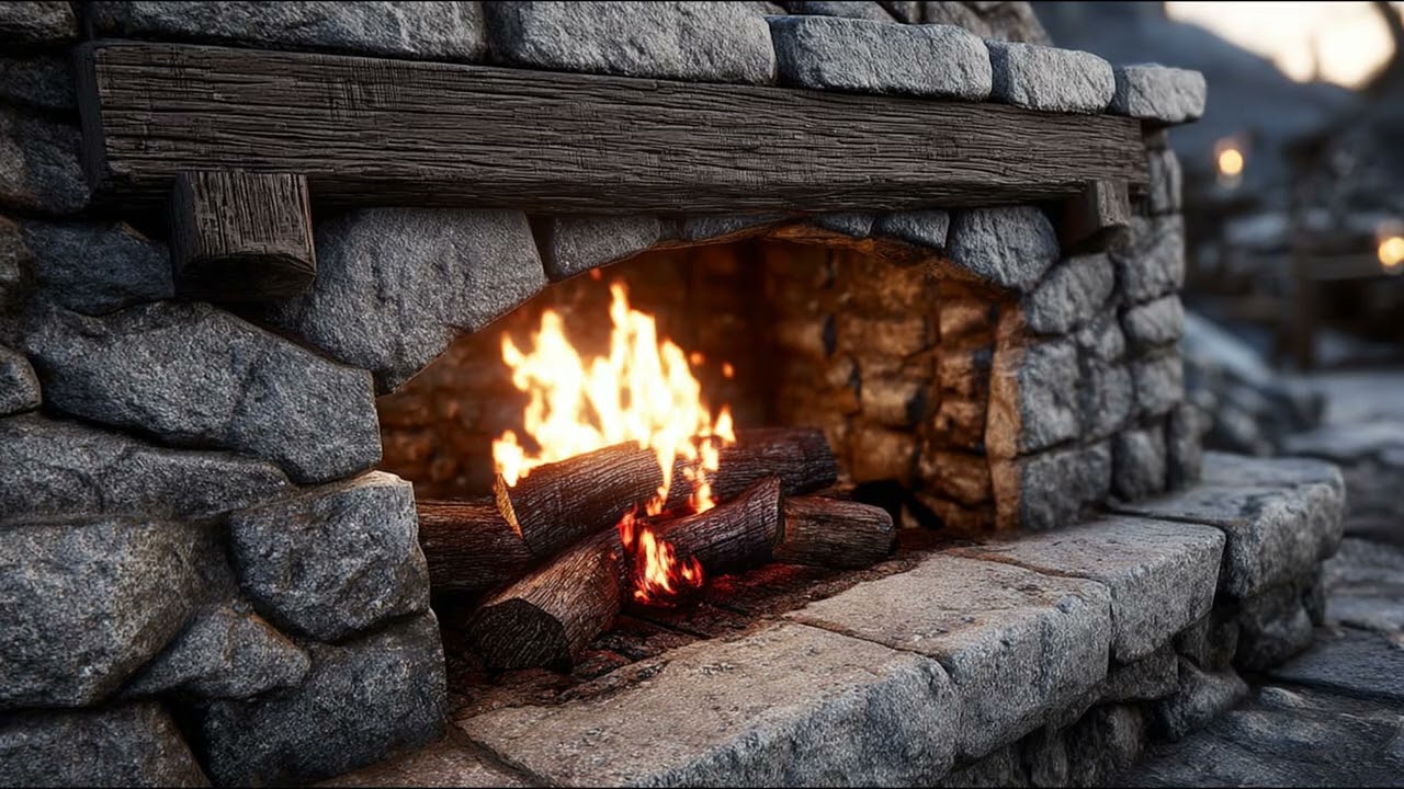 Outdoor Dusk Patio Fireplace — 4 Hours of Outdoor Fire Ambience