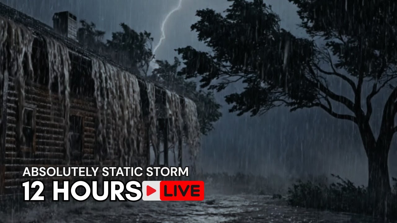12 HOURS LIVE 🔴 ABSOLUTELY STATIC STORM | Heavy Rain, Thunder & Wind ASMR