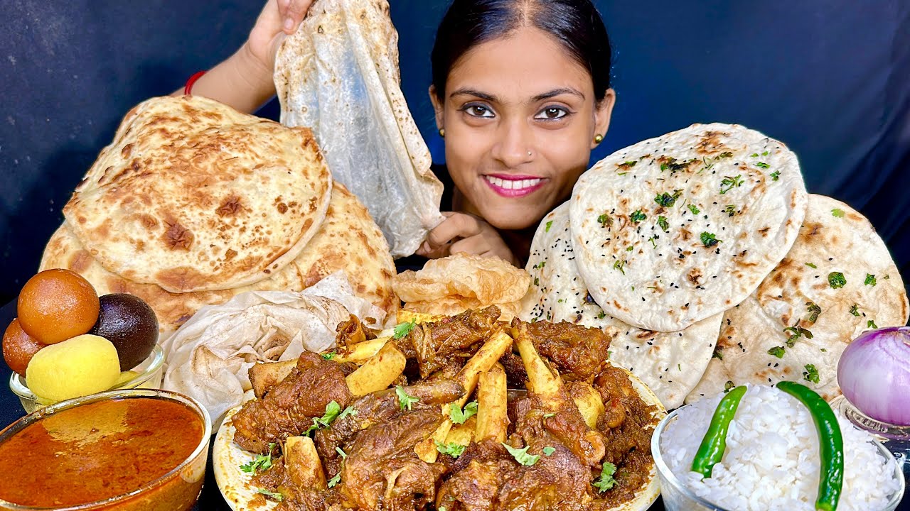 1.5 Kg Spicy Mutton Curry With Puri Lacch Paratha Butter Kulcha Rice Extra Gravy Gulab Jamun Eating