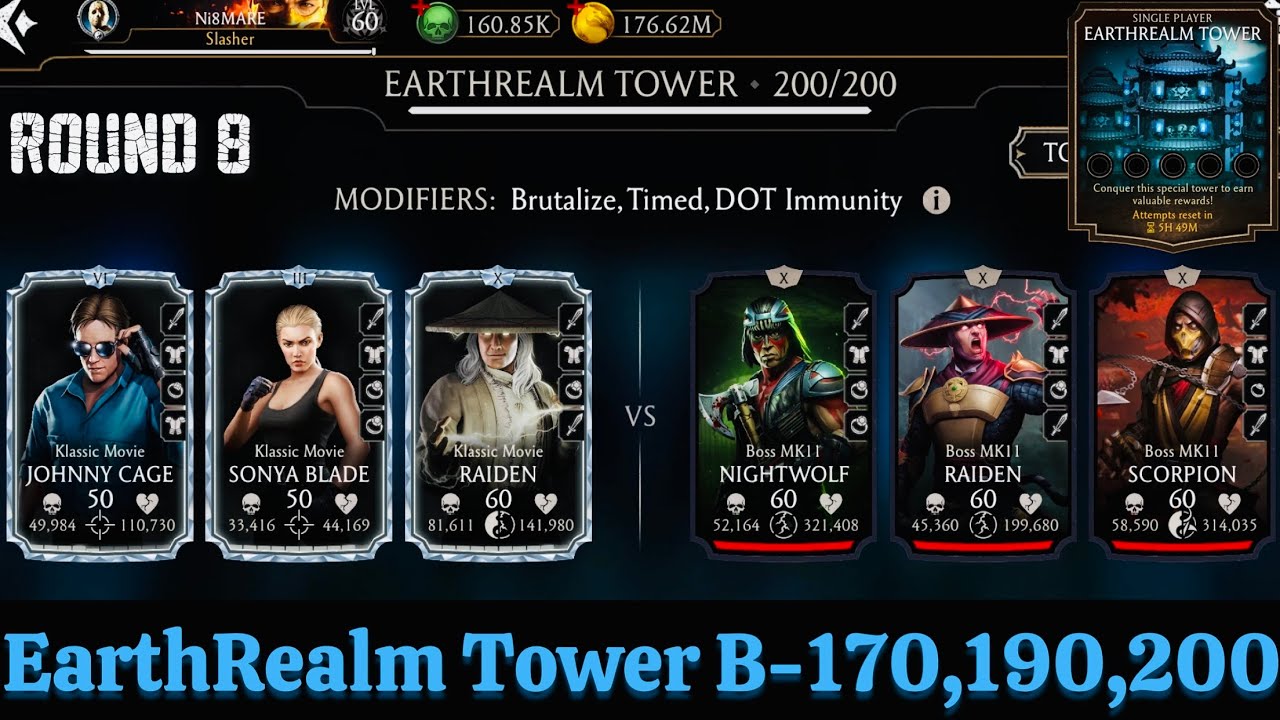 Earthrealm Tower Boss Battle 200 & 170,190 Fight + Reward MK Mobile