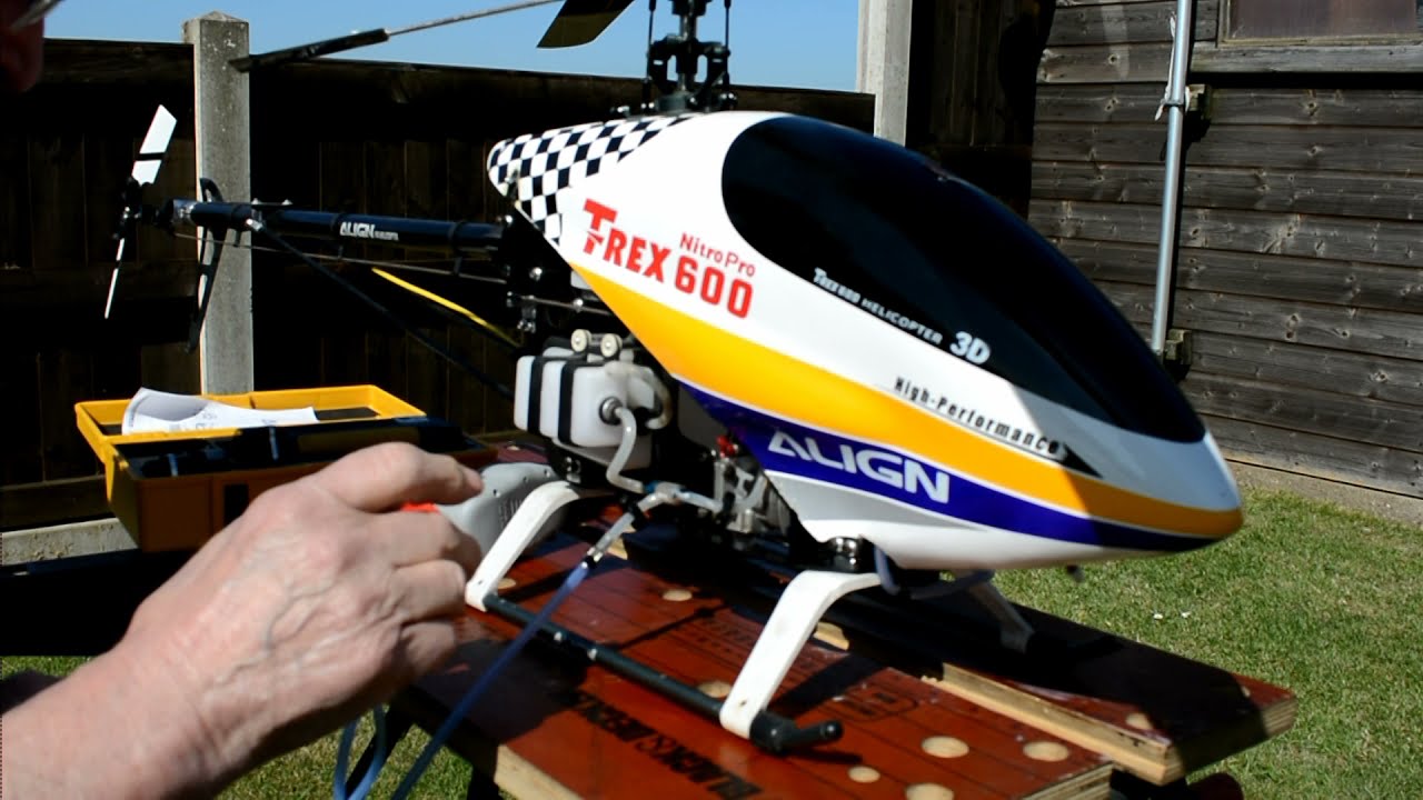 T Rex Nitro Pro 600 Helicopter Starting up in the garden
