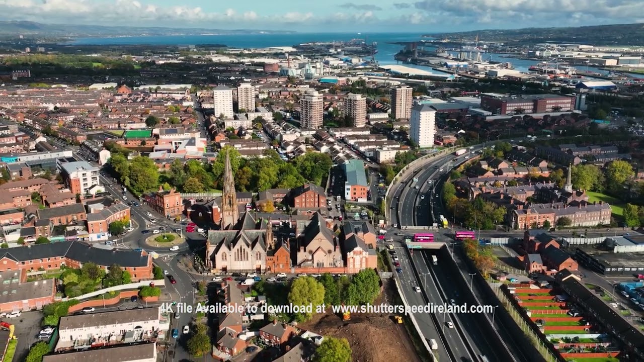 Aerial Video of Belfast City Skyline Cityscape in Northern Ireland 5 4K